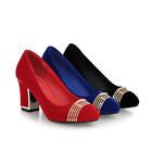 Handmade Ladies Chunky Heels Dress Shoes Slip-on Evening Party Fashion Shoes