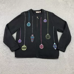 Croft & Barrow Suéter Para Mujer Grande Negro Cremallera Completa Manga Larga Navidad Camisa - Imagen 1 de 10