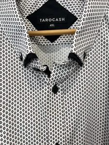 Tarocash Men’s Shirt 4XL NWT 100% Cotton Long Sleeve Button Up White Navy Trims - Picture 1 of 8