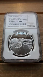 ANDORRA 2005 S10D POPE JOHN PAUL 2 BLESSING VATICAN CROWD NGC PF69 ULTRA CAMEO - Picture 1 of 4