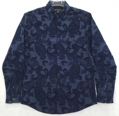 Camisa INC International Concepts Para Hombre S Azul Terciopelo Elevado Terciopelo Diseño Paisley Foto 1 de 4