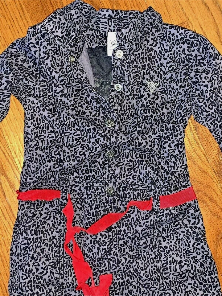 Vestido GUESS LOS ANGELES Negro Leopardo Guepardo y Cinturón Rojo Niñas Talla 5 ❤️tb3m5 Foto 1 de 4