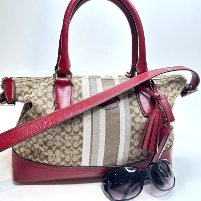 COACH LEGACY Red/Khaki Jacquard Signature Stripe Molly Two way Satchel 21154 - Image 1 of 4