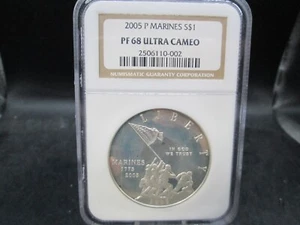 2005 P US Marine Corp Silver Proof Dollar Commemorative NGC PF 68 Ultra Cameo - Picture 1 of 4