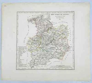 Dépt 35 - Atlas du Royaume de France Rare Carte ille & Vilaine Aquarellée 1824 - Imagen 1 de 1