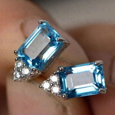 Pendiente de topacio natural y diamantes talla esmeralda de 6,00 quilates enchapado en oro blanco de 18 k Foto 1 de 4