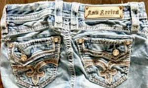 Womens Rock Revival BARBY Leather Inserts Faux Flap Easy Skinny Jeans 25x30 - Picture 1 of 14