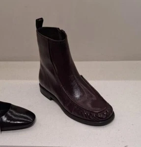 ZARA BNWT 2025. BURGUNDY RED LEATHER RUCHED ANKLE BOOTS LOAFERS. 2151/510 - Bild 1 von 8