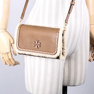 Tory Burch Thea Shearling Brown Crossbody Bag Clutch Purse with Card Case $448 - Picture 1 of 15
