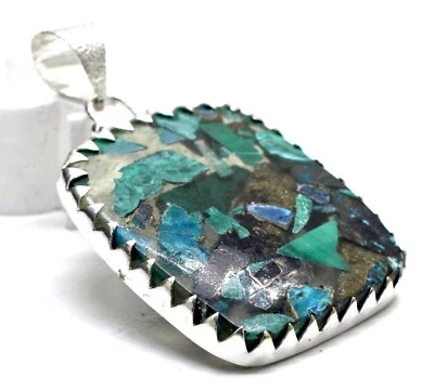 Colgante de plata de ley 925 con piedras preciosas de malaquita azurita de cobre tamaño-1,50 Foto 1 de 4