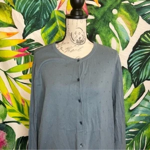 Ann Taylor XL Steel Blue Grey Swiss Dot Button Office Church Fall Cardigan - Picture 1 of 10