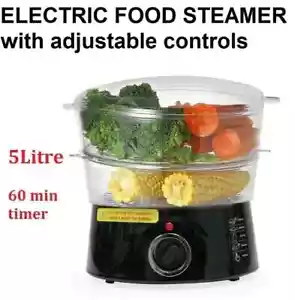 Food Steamer 5L Vegetable Steam Timer Electric Egg Rice Fish Cooker 2 Trays AU - Picture 1 of 11