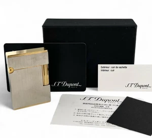 S.T. Encendedor de gas Dupont Ligne 2 Hairline plateado dorado con caja probado en encendido - Imagen 1 de 7
