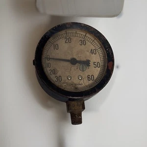 Compound Jas. P. Marsh Industrial Pressure Gauge Steampunk 0-60 Brass 3 3/4" VTG - Picture 1 of 13