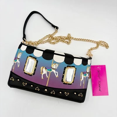 Betsey Johnson Spin Me Carousel Crossbody Bag Shoulder Bag Unicorn Heart Mirror - Image 1 of 4