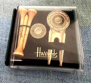 HARRODS Vintage 3 Wooden Golf Tees Gift Set with Ball Marker And Divot Fixer - Picture 1 of 2