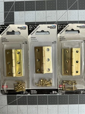 Nuevo de Lote Antiguo Paquete de 3 2/PC (6 bisagras) National Hardware Miniatura de Latón Brillante 2-1/2" Foto 1 de 4