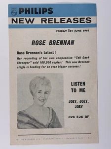 Rose Brennan New Releases Flyer Original Promotion Friday 1st June 1962 - Picture 1 of 12