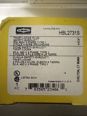 Hubbell HBL2731S 4CV52 30A Twist-Lock Plug 3P 4W 480VAC 30AMP L16-30P SAFETY - Image 1 of 4