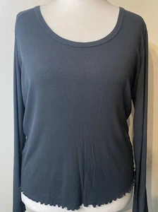 Next- Woman’s Blue Grey Ribbed Henley Top Long Lettuce Sleeve Size20 VGC - Picture 1 of 6