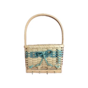 Rattan Wall Pocket Basket Letter Mail Holder & Key Hooks Farmhouse Countrycore - Picture 1 of 7