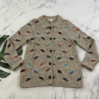 Cárdigan Suéter Appleseeds Mujer Vintage Y2k Hojas Otoño Talla M Marrón Acogedor Foto 1 de 4