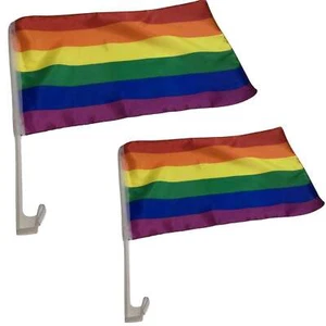 2x RAINBOW CAR FLAG with Window Clip Flags Australia Day 30cm x 45cm Gay Pride - Picture 1 of 9