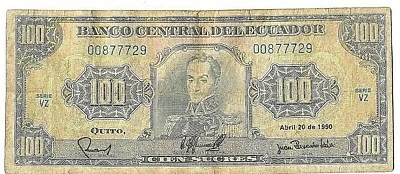 ECUADOR 100 SUCRES 1990  VZ  SIGN. JUAN BERNARDO LEON - Image 1 of 2