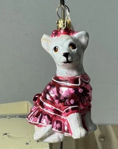Vintage Blown Glass Chihuahua In Pink Dress Christmas Ornament Poland - Picture 1 of 3