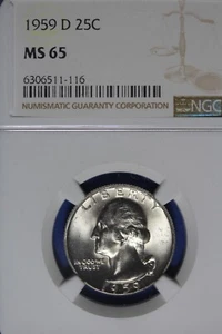 1959 D NGC 25C MS65 WASHINGTON QUARTER #B49501 - Picture 1 of 2