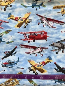 Exclusively Quilters Flying High Cotton Fabric By The HALF YARD Vintage Airplane - Picture 1 of 3