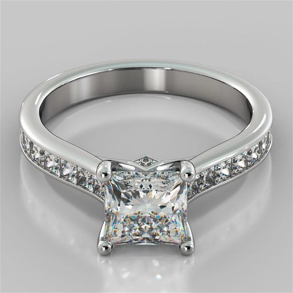 2.64 Ct Princess Cut Lab Created Diamond Engagement Wedding Ring 14K White Gold - Image 1 of 4