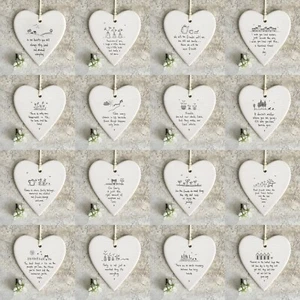 East of India Various Porcelain Hanging Wobbly Round Heart Keepsake Sentiment  - Picture 1 of 37