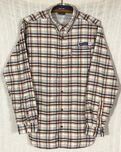 Columbia PFG Men's Medium Beige Red & Blue Plaid L/S Vented Fishing Shirt - Picture 1 of 3