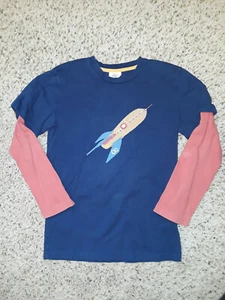 mini boden rocket ship space applique layer shirt red blue 9 10 boys girls VGUC - Picture 1 of 3