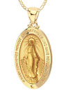 Ladies 14K Yellow Gold Miraculous Virgin Mary Hollow Oval Polished Pendant Neckl
