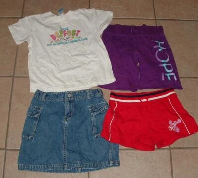 Girls Sz 7 / 8 Tee Shirt, Denim Cargo Skirt & Shorts 4 Pc Mixed Lot - Image 1 of 4