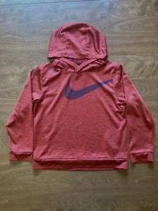 Nike Dri Fit Boys Girls Unisex Hoodie Red Size 7/L lightweight Very Good - Picture 1 of 4