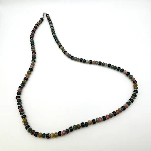 Handmade Tourmaline Beaded Necklace 24" Multicolor Rondelle Gemstone Boho - Picture 1 of 5