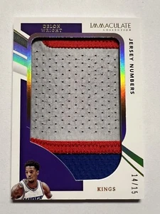 2020-21 Immaculate Delon Wright Jersey Numbers Game Used 3-Color Patch /15 Kings - Picture 1 of 2