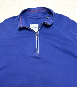 Tommy Bahama Sweater Cotton Blue 1/4 Zip Pullover GOLF Men's L. - Picture 1 of 7