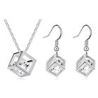 White Magic Cubes Jewellery Set with White Zircons Drop Earrings Necklace S419