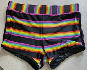Torrid Rainbow Stripe Pride Dolphin Hem Swim Suit Bottoms Shorts Size 0 L 12-14 - Picture 1 of 7