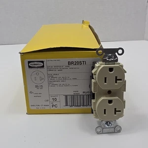 Hubbell BR20STI EdgeConnect Duplex Receptacle 20A 125V, Ivory, 10 PACK, New Open - Bild 1 von 5