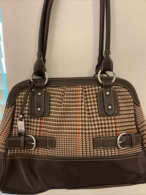 Винтажный Chaps коричневый гончая ткань наплечная сумка сумка сумка Hobo сумка с короткими ручками - Изображение 1 из 4