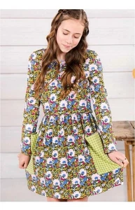Matilda Jane 435 Dress Girls 14 Grow Together Green Floral Pockets Long Sleeve - Picture 1 of 6