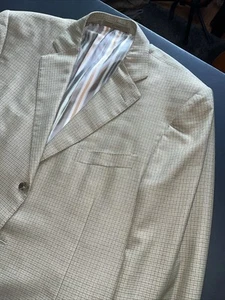 Ermenegildo Zegna Roma Mansouri 44R Wool Silk Blend Beige Blue 3 Bttn Blazer - Picture 1 of 24