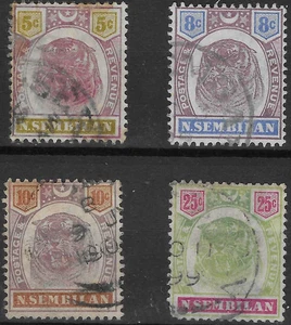 MALAYA - NEGRI SEMBILAN 1895-99. 5c, 8c, 10c, 25c. GEBRAUCHT. sg. 8 - 10, 13. (E5) - Bild 1 von 2