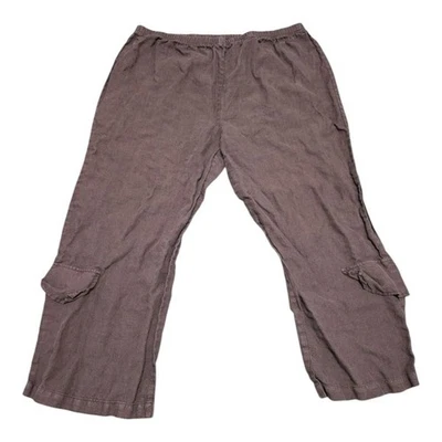 Calça elástica Russ Berens marrom linho perna larga carga cintura GG - Imagem 1 de 4