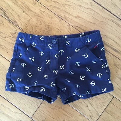 Nautica Shorts Navy Blue Anchor Pattern Girls Size 8 Front Pockets 100% Cotton - Image 1 of 4